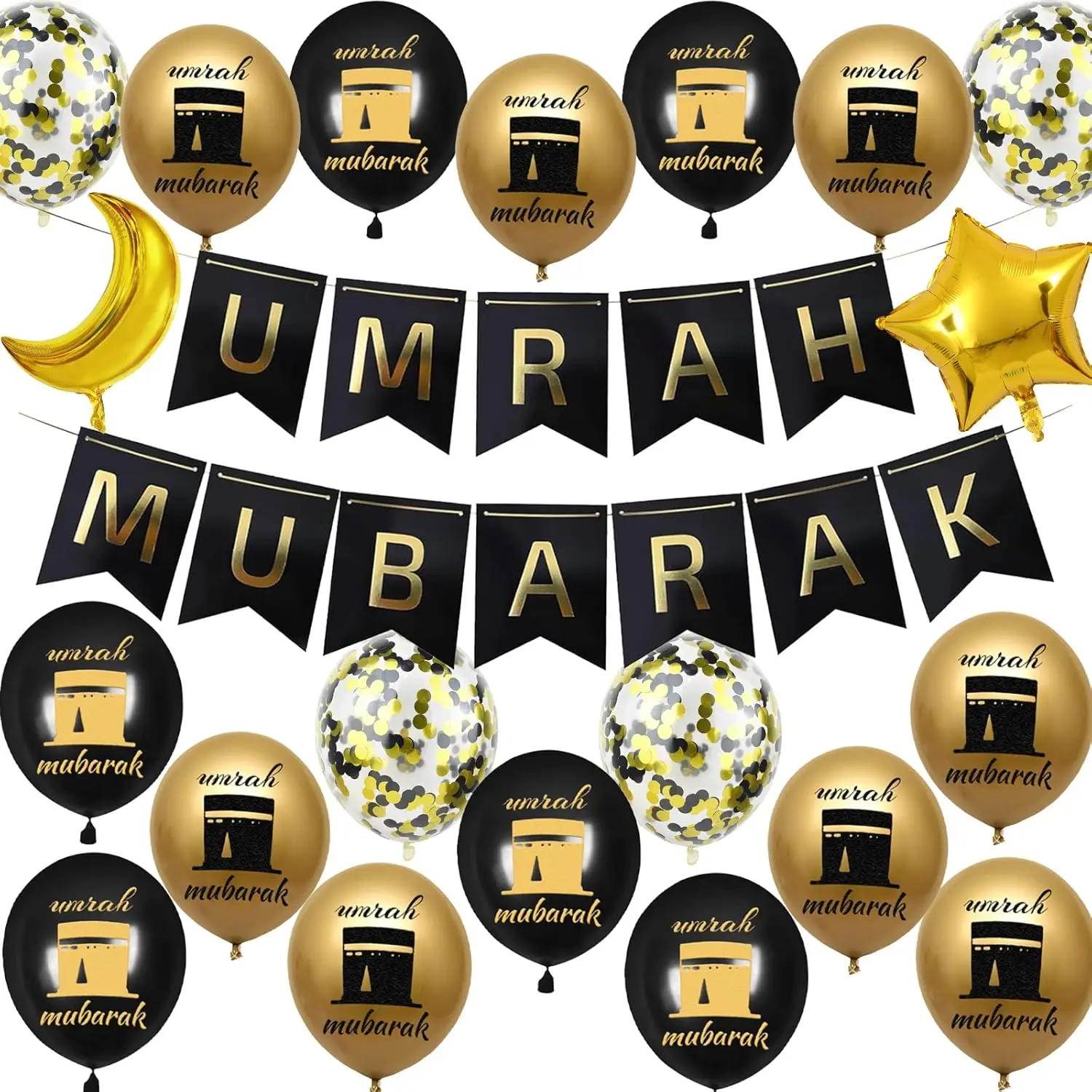 Umrah Mubarak Party Luftballons Ramadan Banner Mubarak Ramadan Eid Stern Mond Folienballon Happy Eid Muslim Islam Festival Supplies