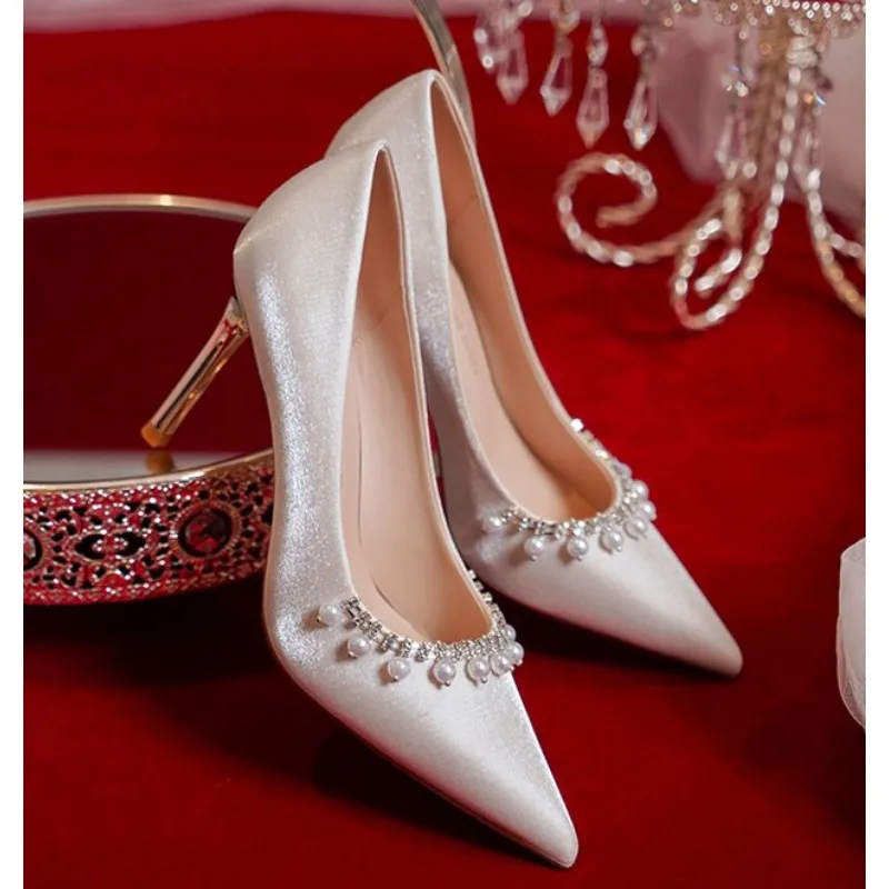 

New Luxury Women High Heel Pointy Temperament Rhinester Single Shoes Designer Bridesmaids Wedding Shoes Pumps Dress Shoes