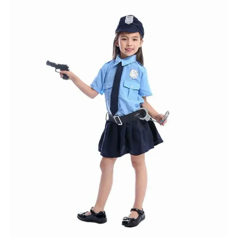 Coslan Cute Girls Halloween Tiny Cop Police Officer Playtime Cosplay Costume Kids Blue Coolest Police Uniform Carnaval Cosplay C