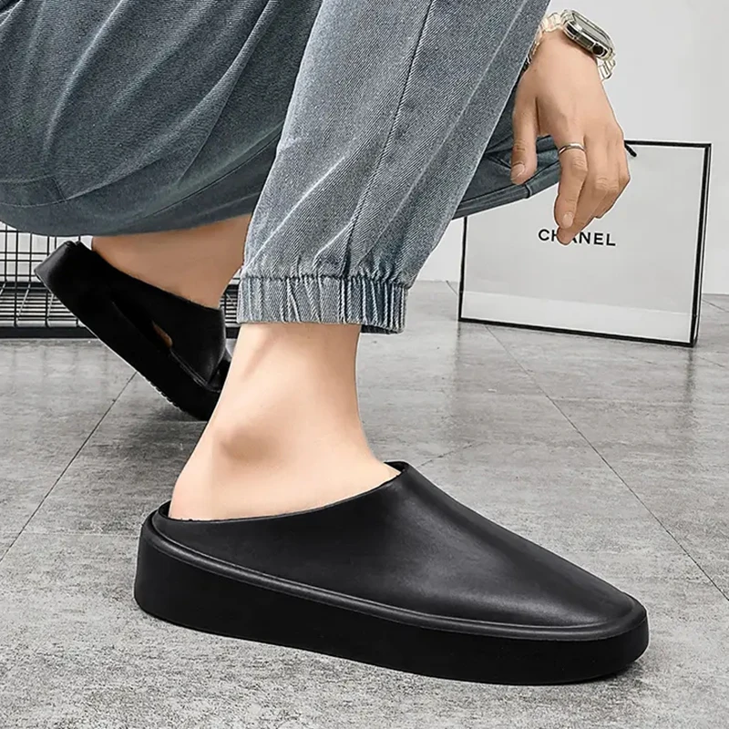 Summer Men Slippers New Half Slippers Men's Trend Cool Slippers Baotou Hollow Breathable Casual White Shoes Men Shoes Tenis