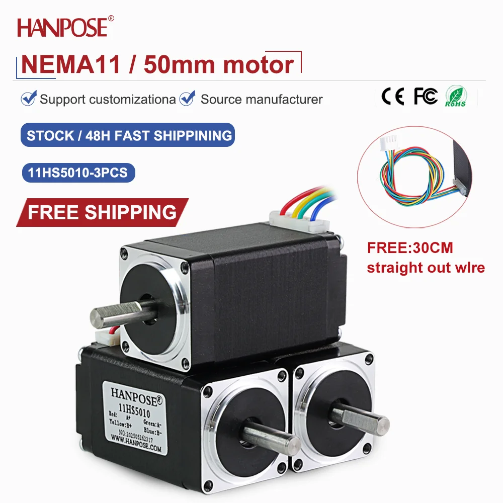 

NEMA11 3 шт. 11HS5010 Миниатюрный шаговый двигатель 0,17 Н. m 0,85A Аксессуары для 3D-печати Производитель двигателей Прямые продажи на складе