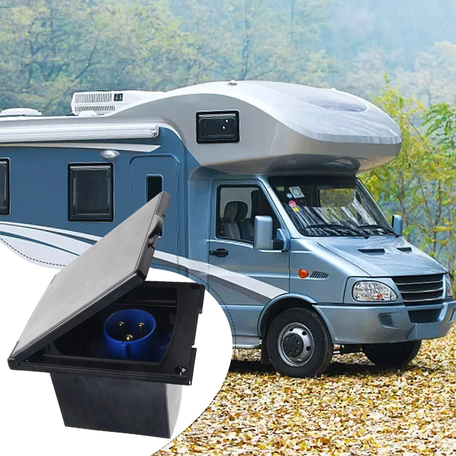 1PC RV 230V 16A Flush Hook Up Socket Black Caravan Motorhome Camper Rectangular High-Quality RV Socket Accessories White Black