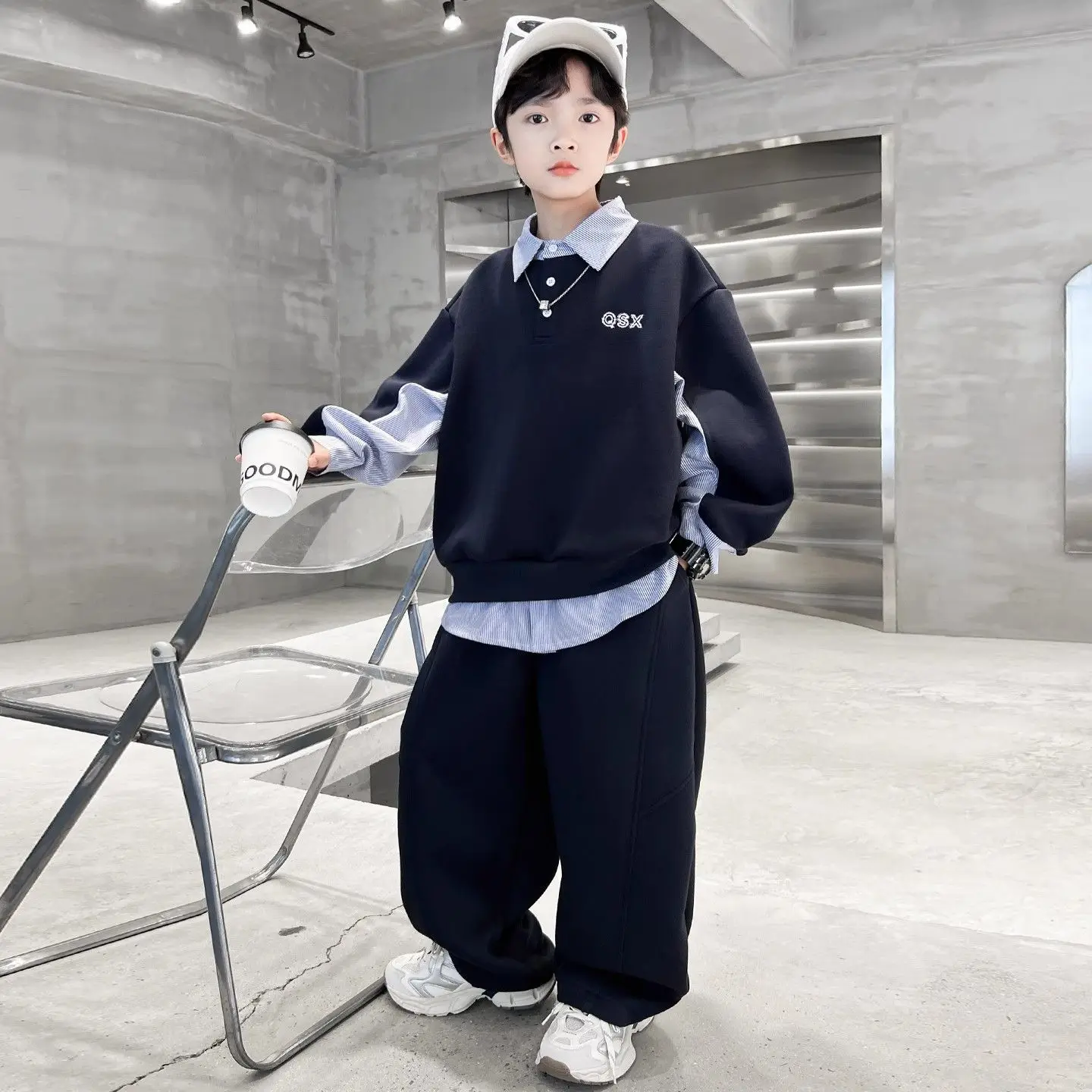 Teenager Boys 2-Piece Suit Sweatshirt Sporty Style Trendy Spring Autumn Children's Fashion Outfit New 2026 Collection