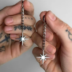Y2K Punk Hottie Octagonal Star Long Drop Earrings Women's Hip Hop Gothic Harajuku Retro Style Party Gift Accessories
