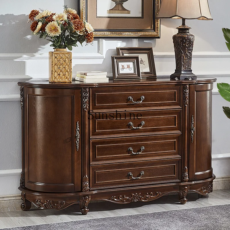 

American side cabinet, semi-round solid wood porch table, decorative storage, living room against the wall to store tea