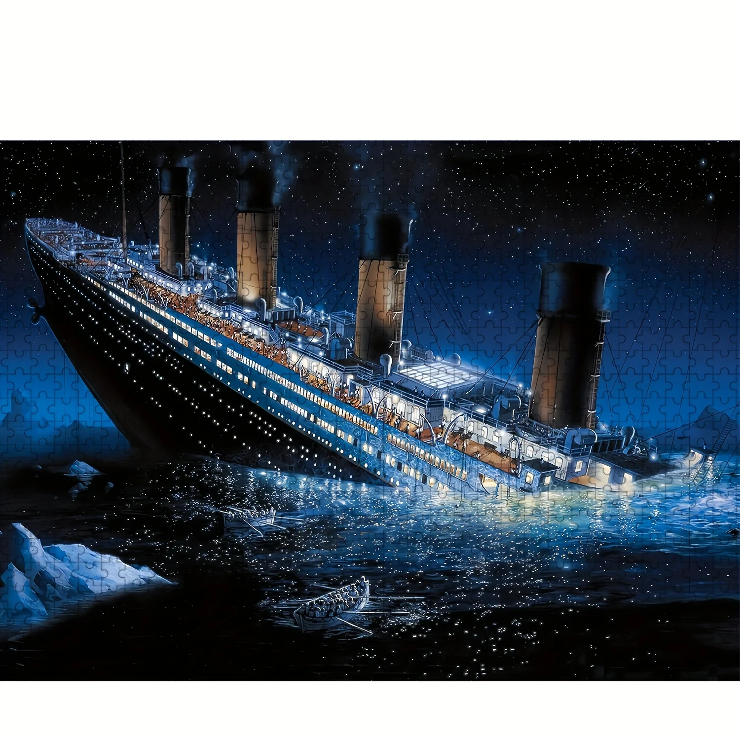 1000 قطعة من أحجية غرق تيتانيك - رؤية ليلية غامرة على شكل جليد ونجوم، مقاومة للخدش، سهلة الحمل، 19.25 × 26.75 بوصة