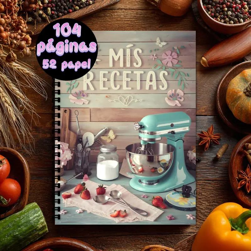 A5 Spanish Recipe Spiral Notebook, Suitable for Home Cooking, Baking and Home Chefs, Fashion Recipe Book, Gift for Food Lover
