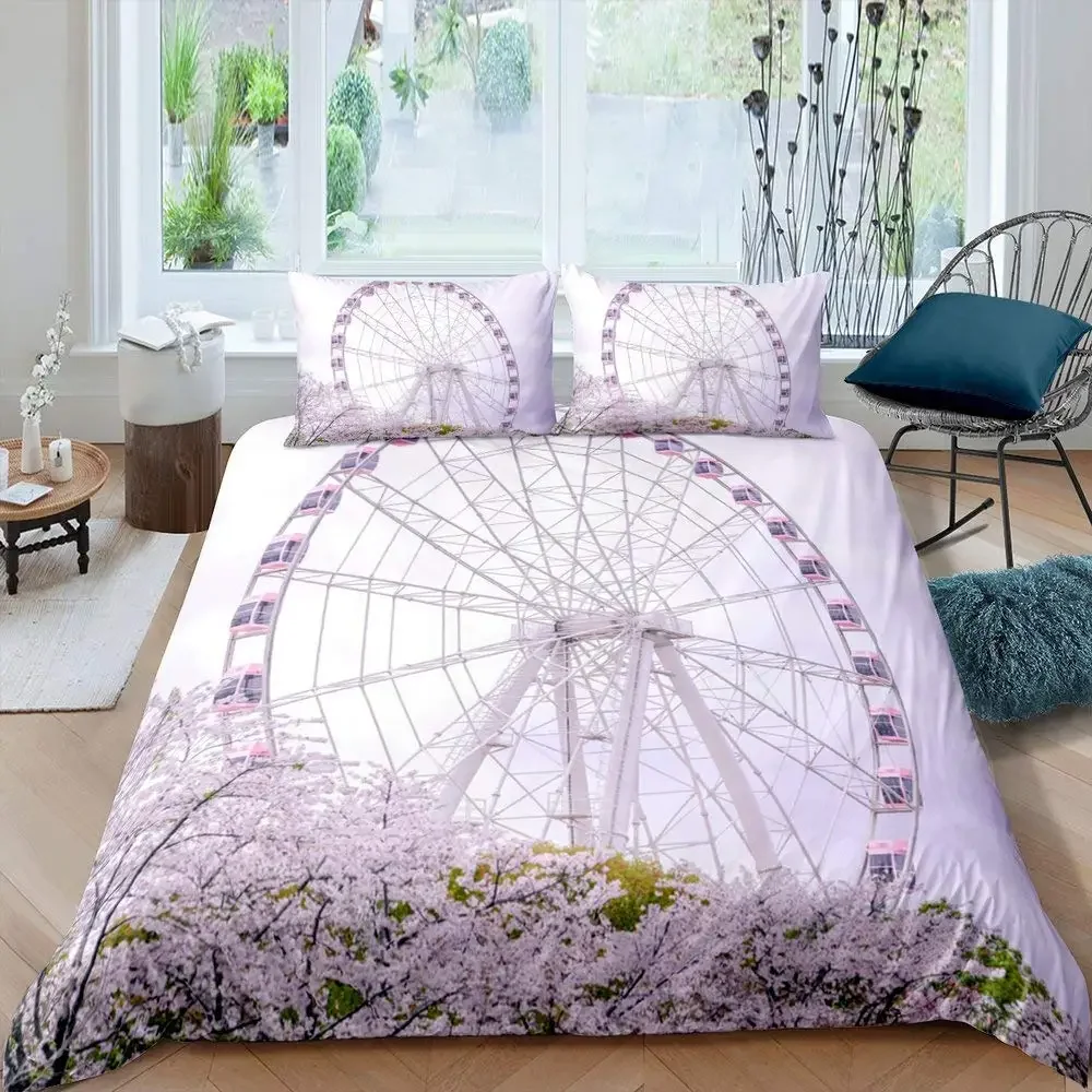 Ferris Wheel Comforter Cover Set Colorful Ferris Duvet Cover Bedding Set 3pcs for Kids Boys Soft Quilt Cover with 2 Pillowcase