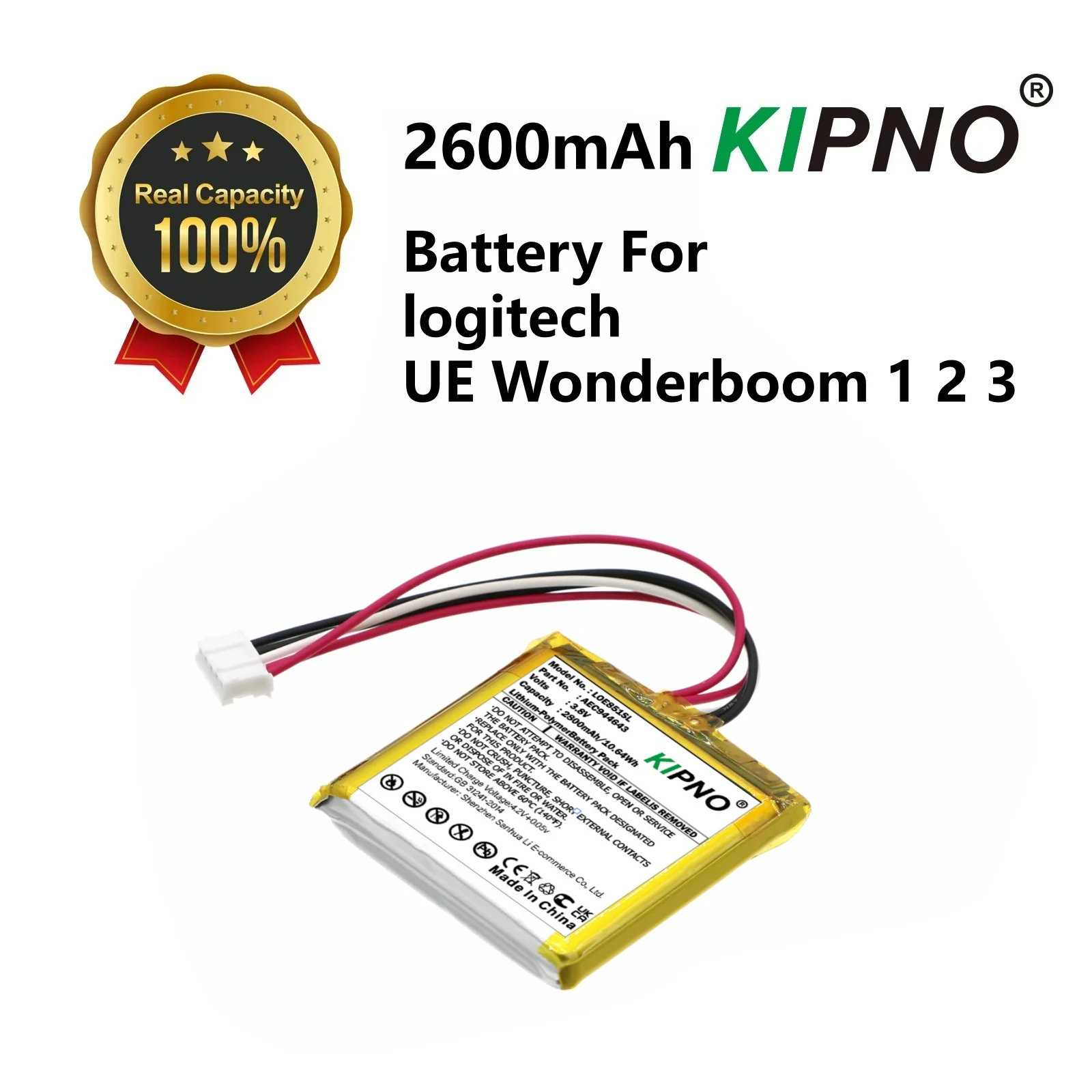 KIPNO 3.6V 944643 2600mAh Replacement Battery For Logitech UE WONDERBOOM 1 2 3 Bluetooth Speaker 360 Surround Sound Parts