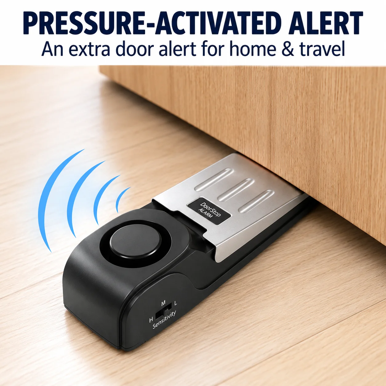 120dB Door Stop Alarm, Portable Security Door Stopper with 3 Sensitivity Levels for Hotel Travel Home Apartment Dorm