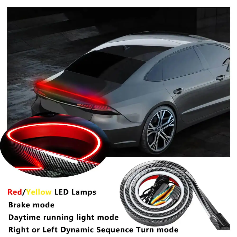 

48" Car Spoilers light bar Red Brake/Running Light & Yellow Sequential Trun Signal/Strobe Light for All Car sedan racing cars