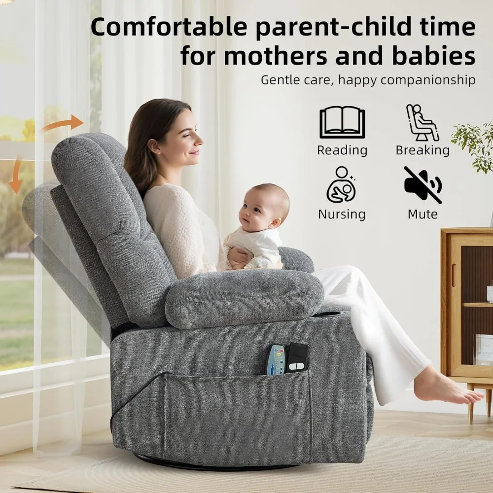 كرسي كرسي باور مع تدليك وتدفئة، 360 درجة ° كرسي طائرة شراعية دوار للبالغين، قماش منجد مستلق مع جانب #3