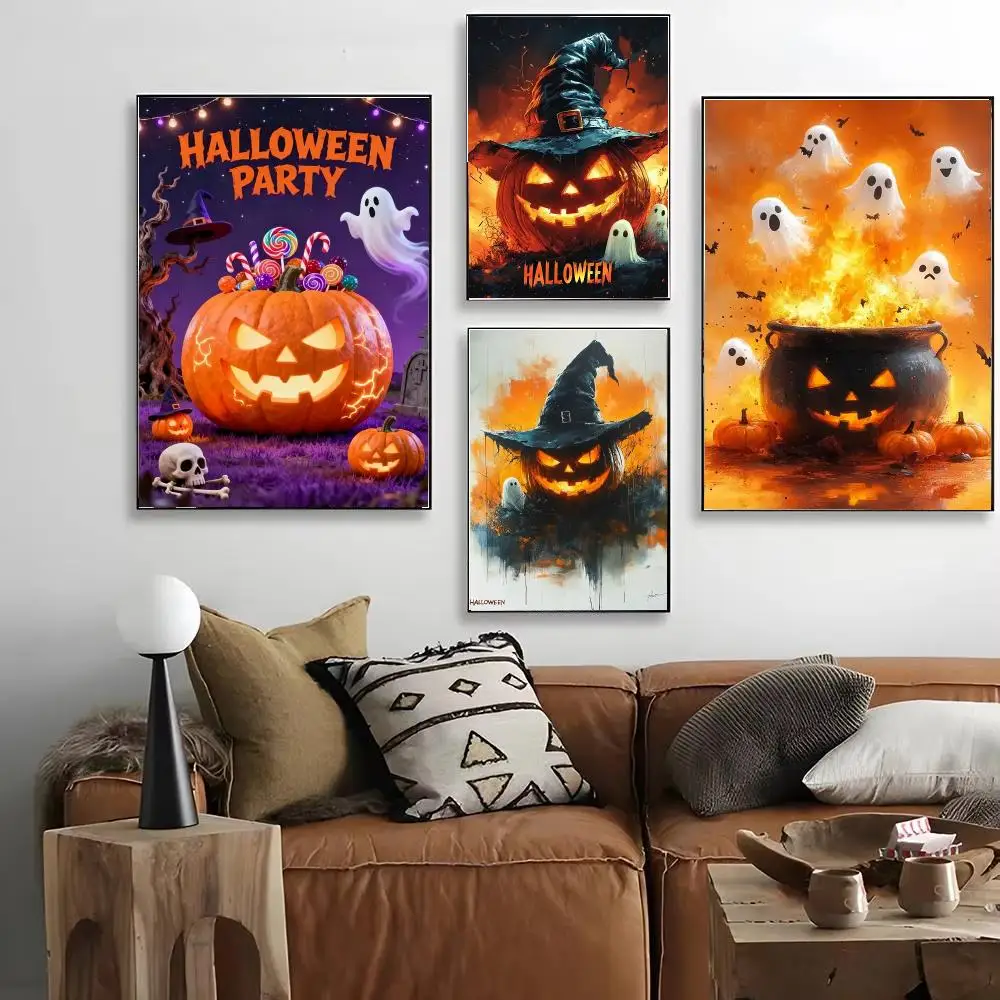 Halloween Jack O lantern Poster HD Art Decorative Wall Art Waterproof Home Décor for Living Room Bedroom Café Stylish Gift