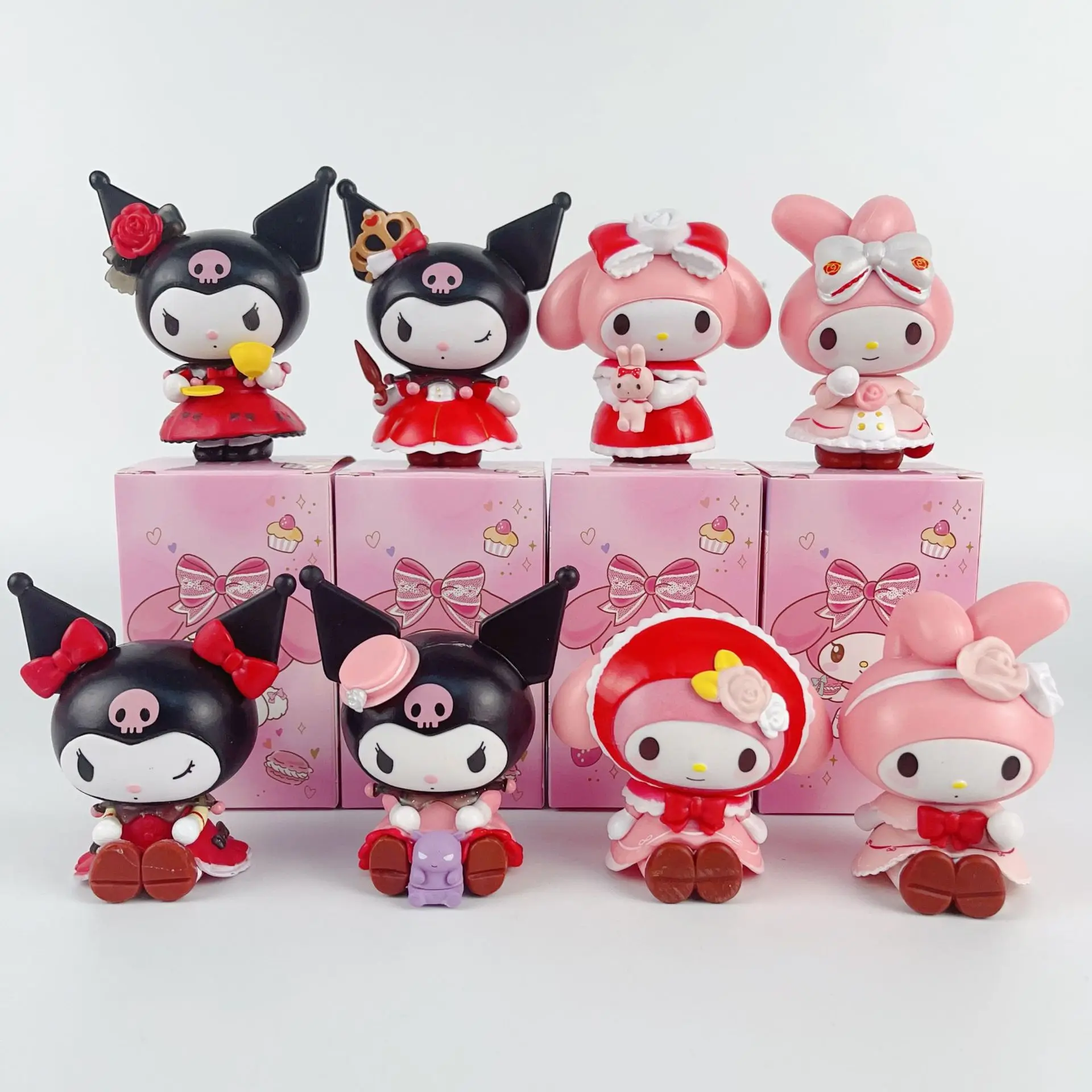 

8Pcs/Set Sanrio Anime Toys Melody Cartoon Figure Kawaii Doll Kuromi Dark Night Rose Collection Model Decoration Birthday Gifts