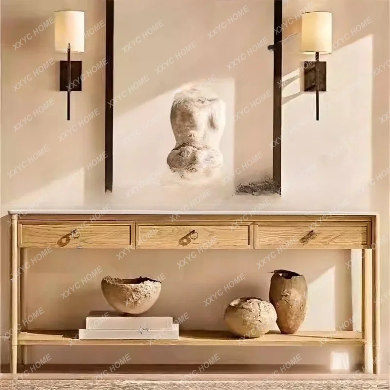 

solid wood marble entrance table retro living room coffee table sofa back table R