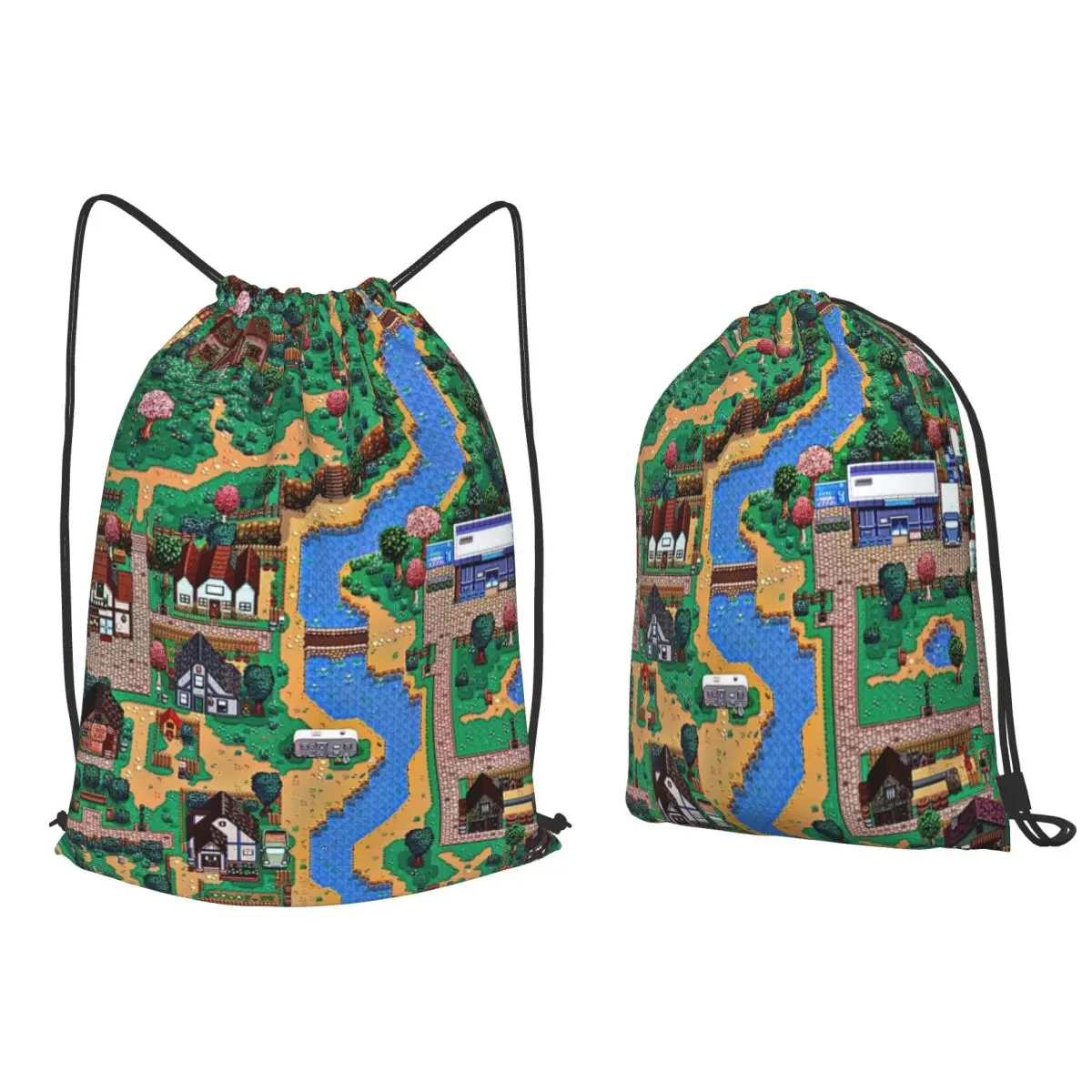 Stardew Valley Town Map Backpacks Multi-function Drawstring Bundle Pocket Shoes Bag Book Bags for Man Woman School