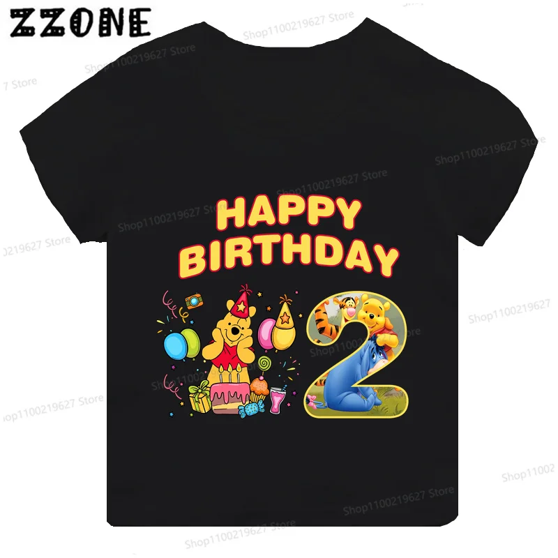 Winnie the Pooh Cute Bear Tigger Print Kids T shirt 1 2 3 4 5 6 7 8 9 Years Birthday Boys Girls Clothes Baby Children T-Shirt