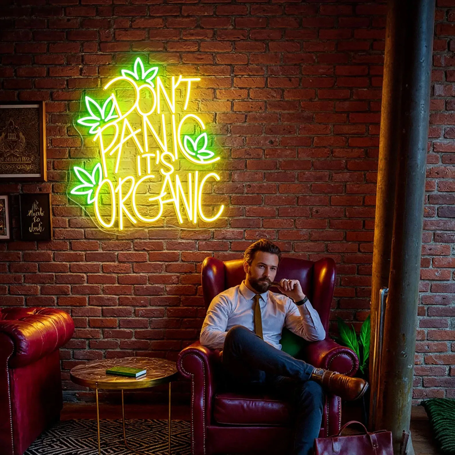 Don't Panic It's Organic Neon Sign, Marijuana Led Sign, Smoke Shop Decor, Man Cave Sign, Weed Leaf Sign, Custom Neon Sign
