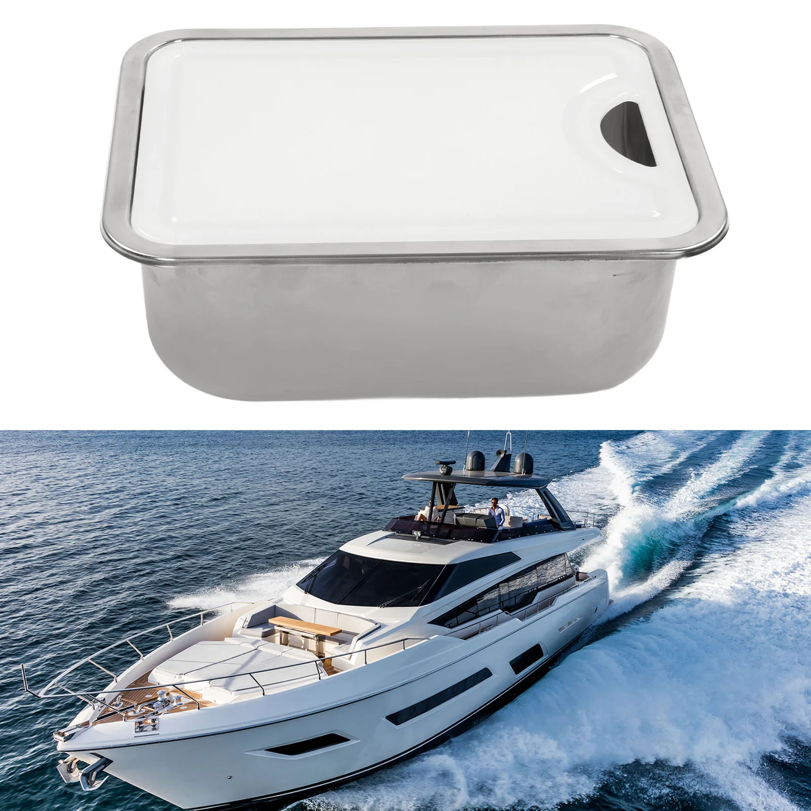 

RV Stainless Steel Kitchen Sink Kit 380x275x140mm with Acrylic Cutting Board Space Saving Design for RV Camper Van Bar Counter