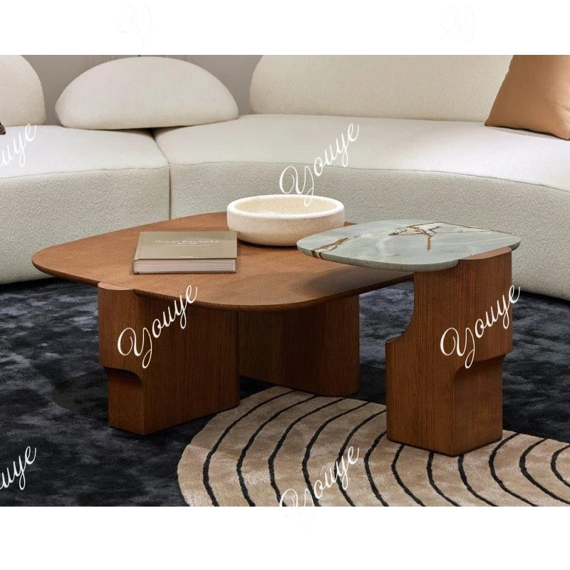 

Coffee table combination light luxury modern living room solid wood coffee table designer creative marble tea table