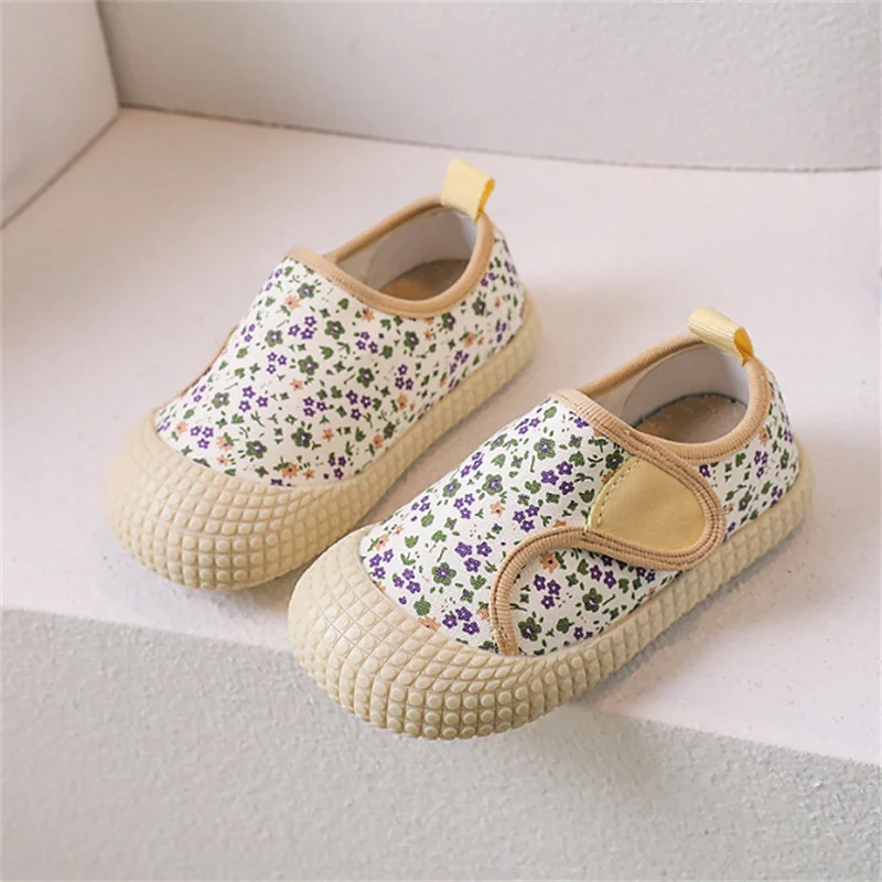 New Autumn Children Canvas Shoes Floral Rubber Sole Kids Casual Shoes Breathable Outdoor Tennis Fashion Toddler Girls Sneakers