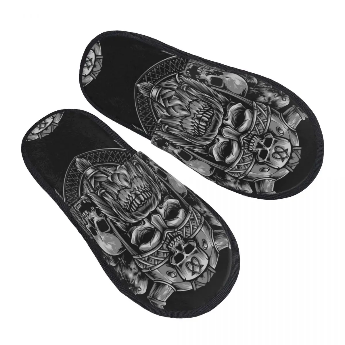 

Winter Slipper Woman Man Fashion Fluffy Warm Slippers Viking Skull With Raven House Slippers Funny Shoes