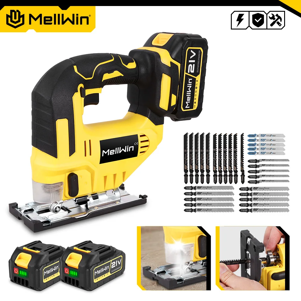 MELLWIN 3500RPM Akku-Stichsäge, gebogene Säge, Multifunktions-Schneidwerkzeug mit 31 Sägeblättern für Makita 18V Akku
