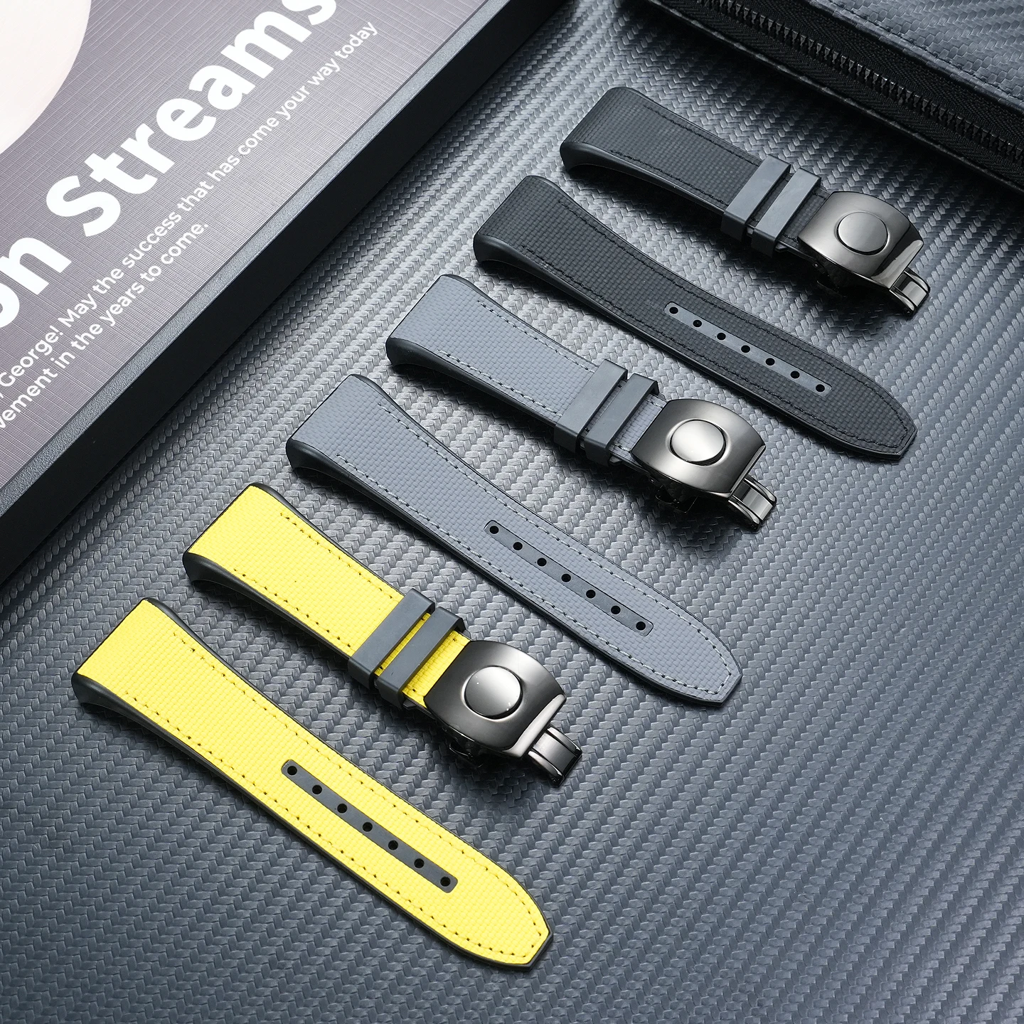 Blue FMK Fluorocarbon Rubber Replacement Strap—High-Quality Waterproof Watch Strap for Franck Muller V45 Yacht Series
