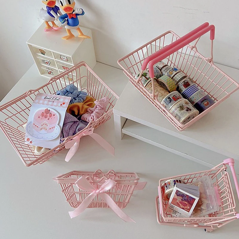 Mini Storage Basket Desktop Finishing Cosmetics Jewelry Storage For Girl Dormitory Desktop Organization Container Baskets