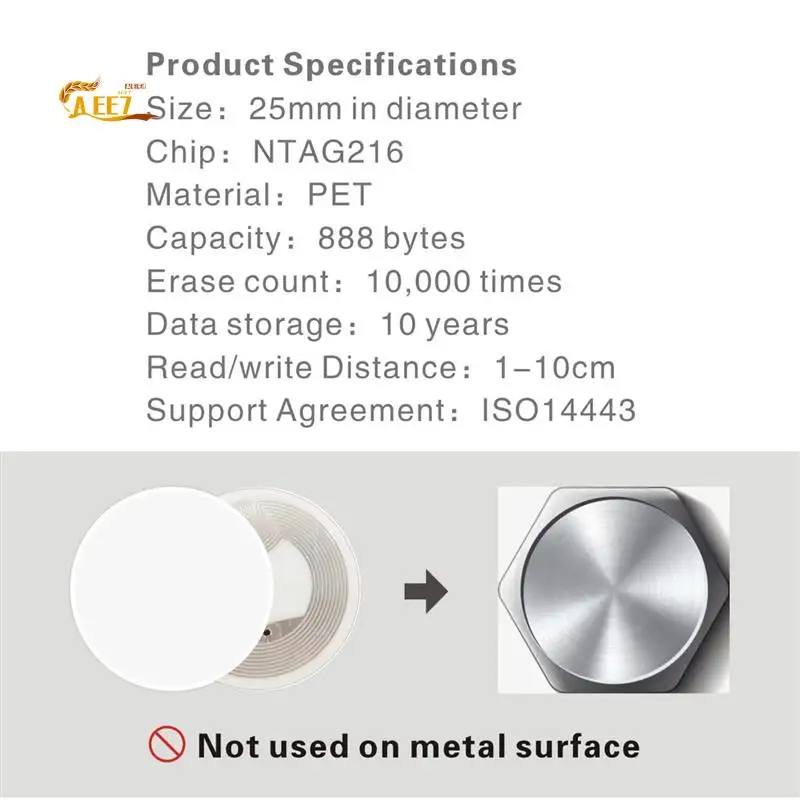 

AEE7-NFC Ntag216 Sticker Ntag216 NFC Tags NFC 216 Tag Ntag216 NFC Cards 13.56Mhz NFC Tag Stickers 888 Bytes Memory