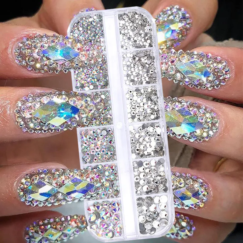 Mixed Size Ab Flatback Nail Strass 3d Crystal Edelstenen Onregelmatige Sieraden Kralen Bedels Manicuring Gel Polish Nail Art Accessoires