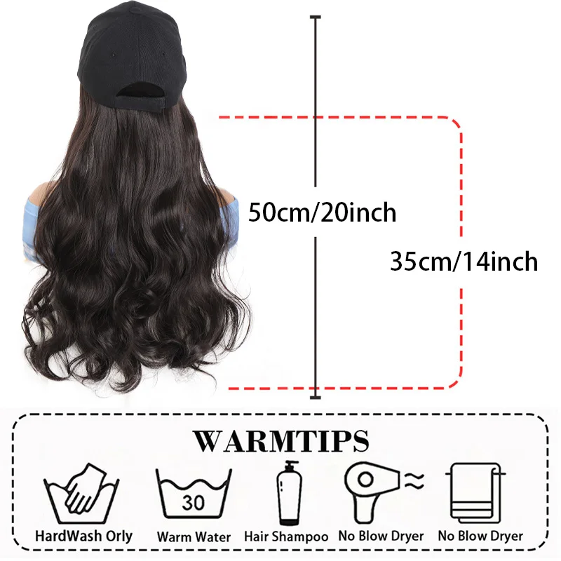 Long Wavy Synthetic Wig Baseball Cap with Hair extensions Hat Wigs Bone Natural Black Brown Blonde Connect Wig Adjustable