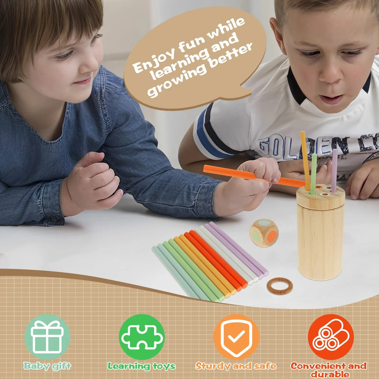 Toddler Toys Montessori Color Matching Fine Motor Skills Sensory Toys Wooden Educational Stick Board Game Patience Training Game