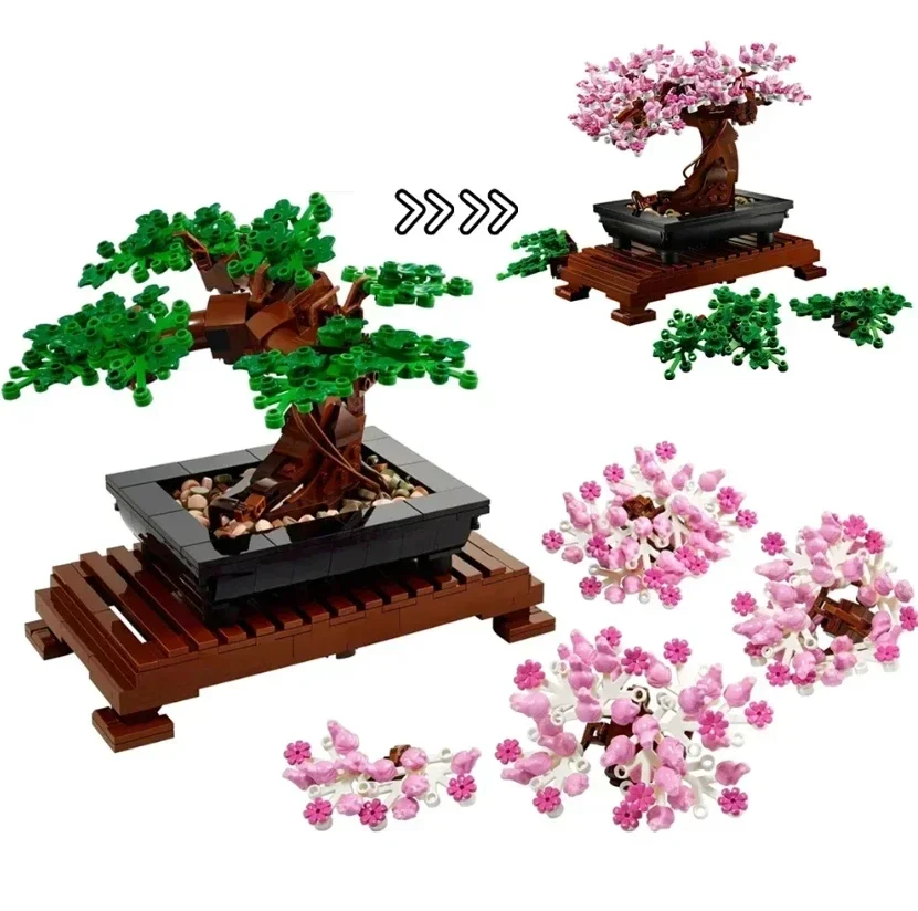 Bonsai Tree Fit 10281 Flower Bouquet Perpetual 3D Building Block Set Bricks Model Home Decoration Plant Potted Toy