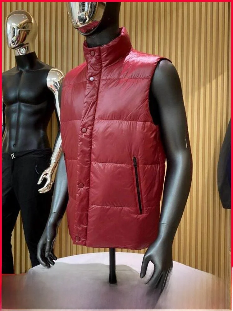 

Recommended Value! Men's Thiened Stand Collar down Vest Autumn Winter Lightweight Multi Layered Wear Nylon Fabric Warmth