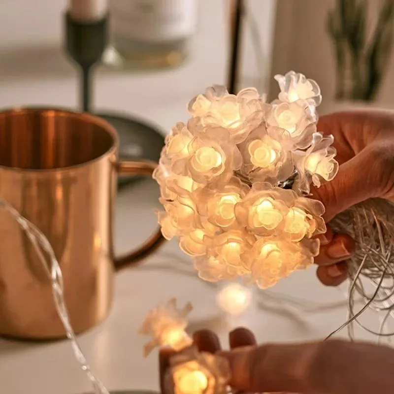 3/6M 20/40 LED Rose String Lights, USB & Battery Powered Fairy Lights for Bedroom Christmas Party Decor