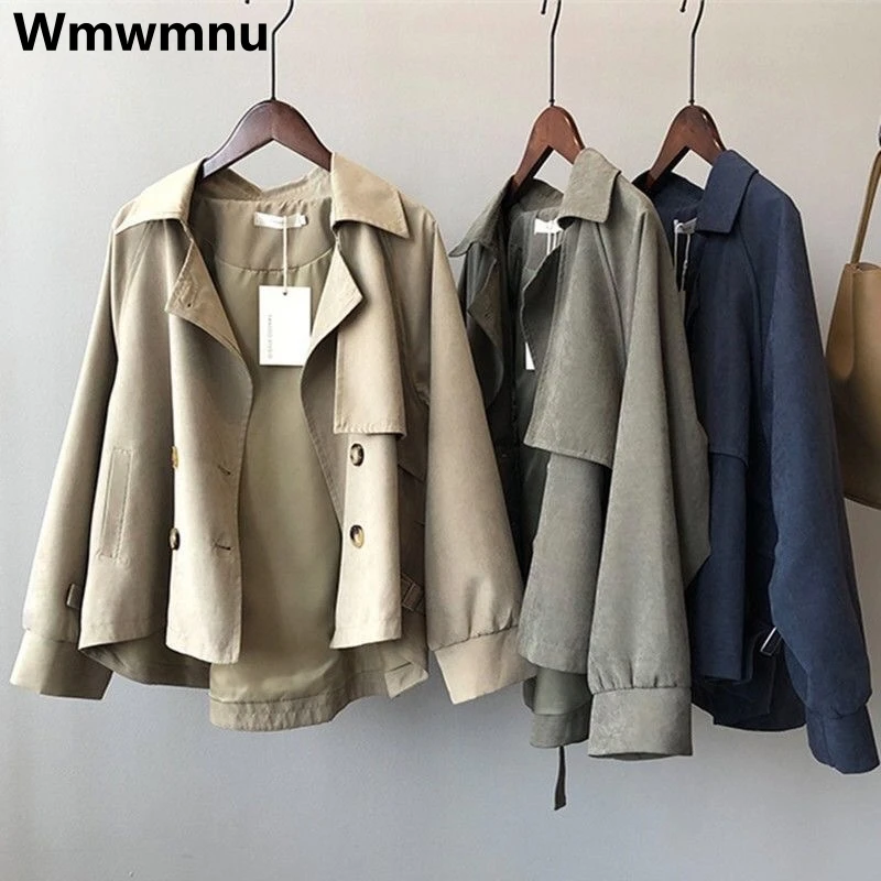 

Korean Loose Chic Short Trench Coats Vintage Women Lined Windbreaker Elegant Double Breasted Gabardinas Spring Fall Outerwears