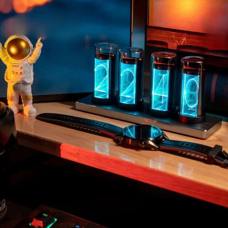 Digital Glow Tube Table Clock Vacuum Tubes Desk Watch Aesthetic Luxury Office Tabletop Clocks Decorative Bedroom Desktop Watches