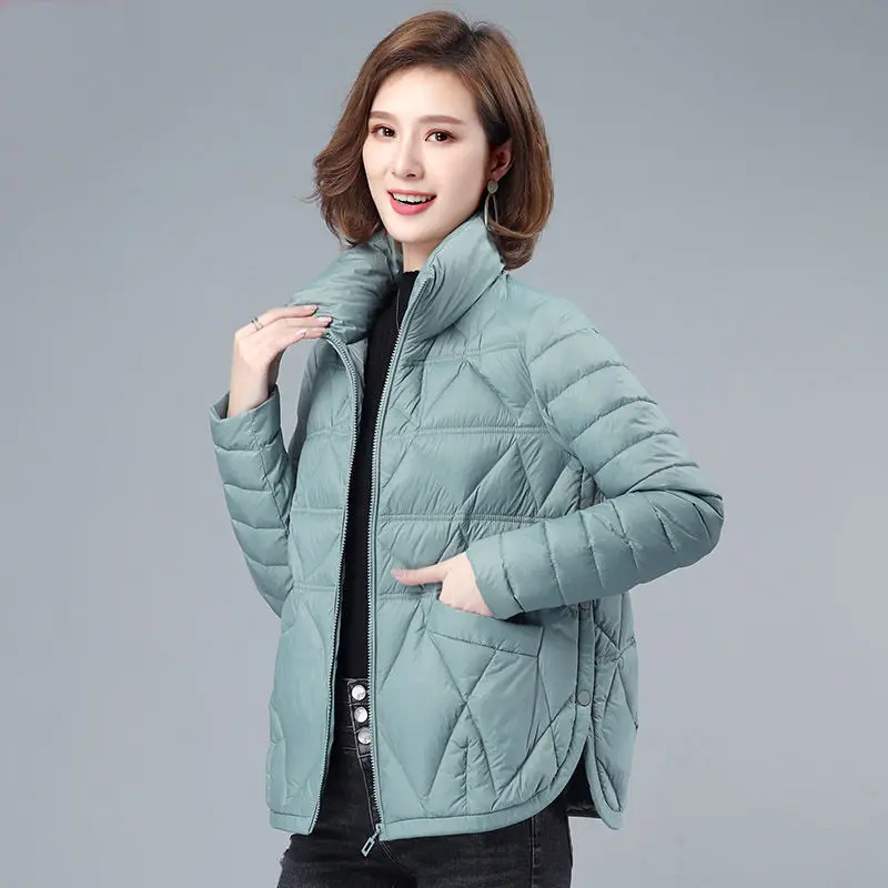 2023 Autumn Winter Women Lightweight Down Cotton Jacket Thin Solid Stand Collar Short Jacket Female Cotton Padded Coat Overcoat