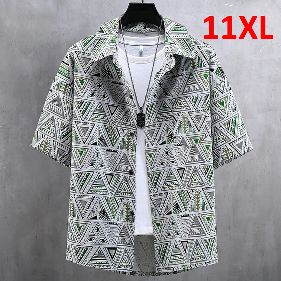 Plus Size 10XL 11XL Shirts Men Summer Short Sleeve Shirt Hip Hop Streetwear Hawaiian Beach Shirt Male Big Size 11XL