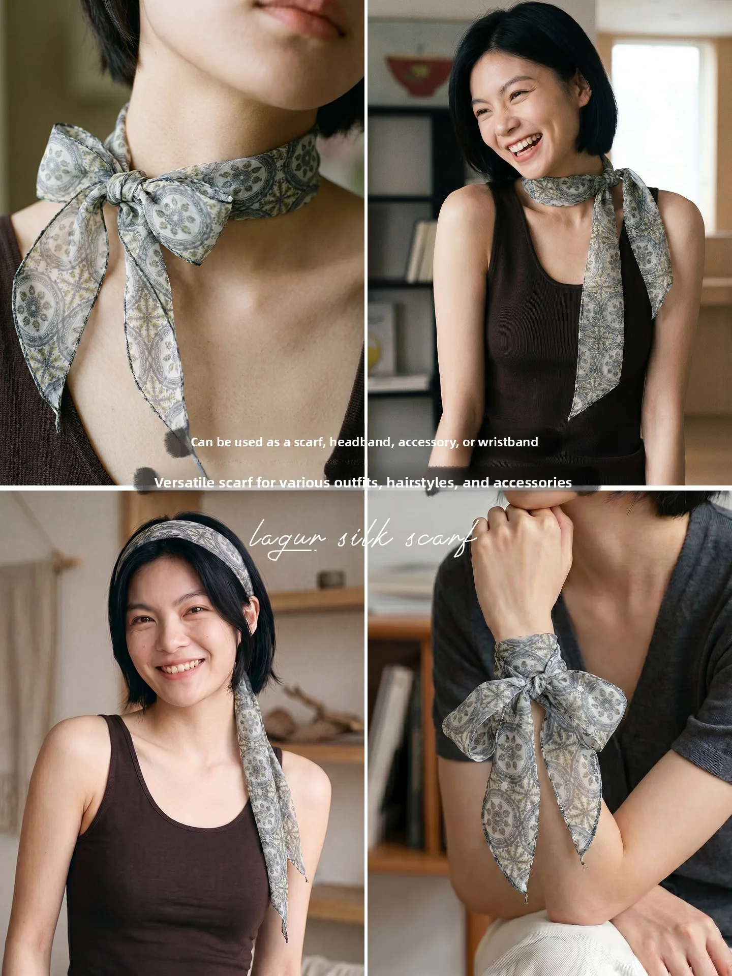 Lagur Vintage Peacock 100% Silk Scarf Hairband Waist Belt Long Narrow Women's Fashionable Casual Summer Scarf Accessories