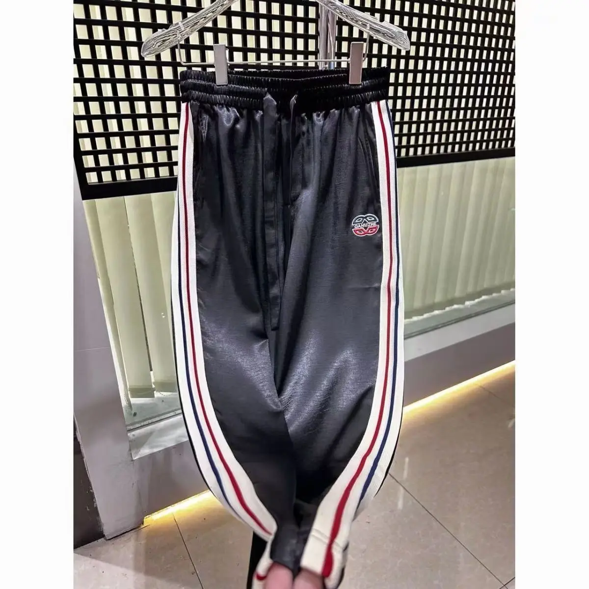 Summer Glossy Shiny Straight Pants Casual Sports Plus Size Black Trousers