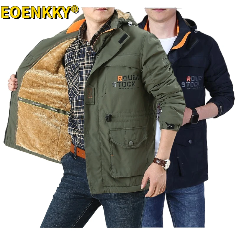 Outdoor Mountaineering Travel Hiking Tactical Jacket Plush Warm Multi-pocket Army Medium-length Military Camping Windbreaker