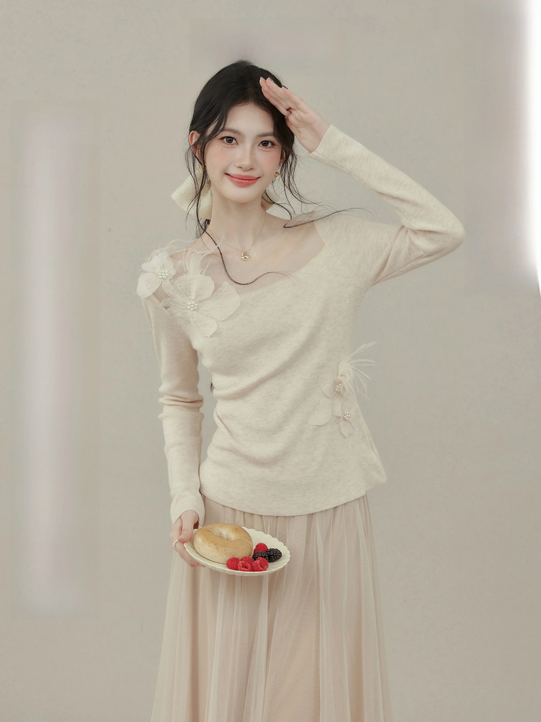 

Осень-зима, новый женский мягкий топ с цветочным принтом, облегающий топ пшеничного цвета, внутренняя одежда, топ от Yang Xue