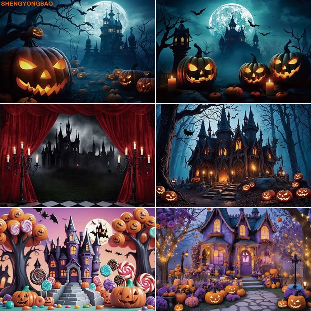 

Halloween 2025 Photography Backdrop Tent Castle Garden Party Banner Photozone Background Photo Studio Photobooth Props