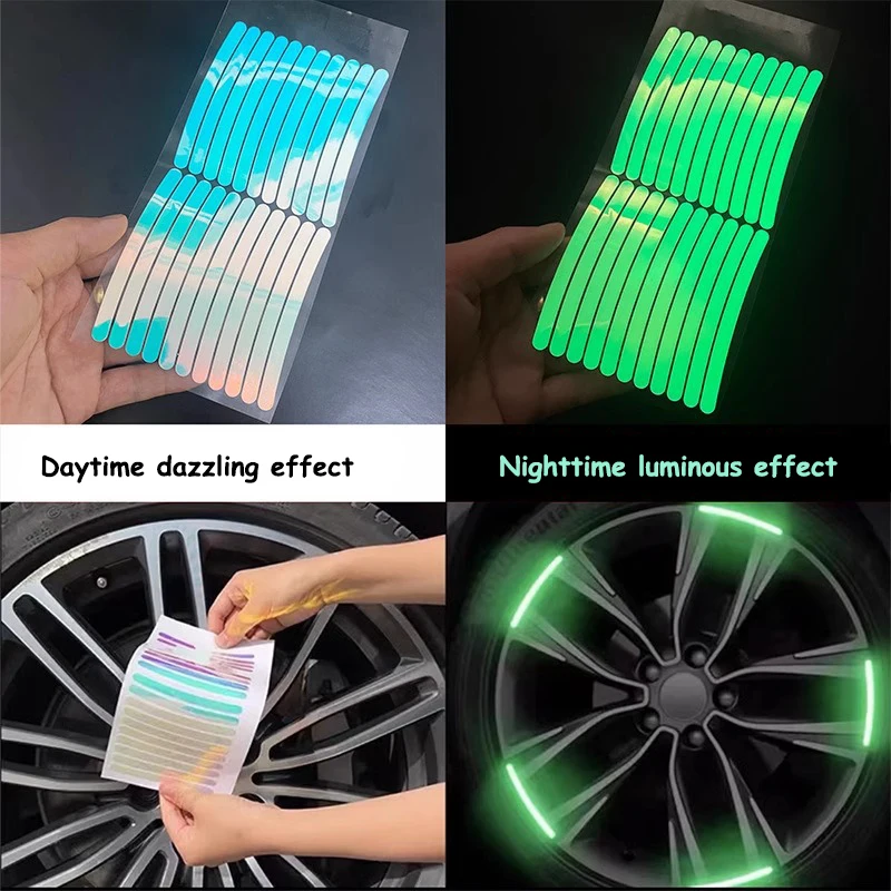 20pcs Creative Colorful Laser Night Light Tire Collision Warning Patch for Automotive Wheel Hub Reflective Stickers