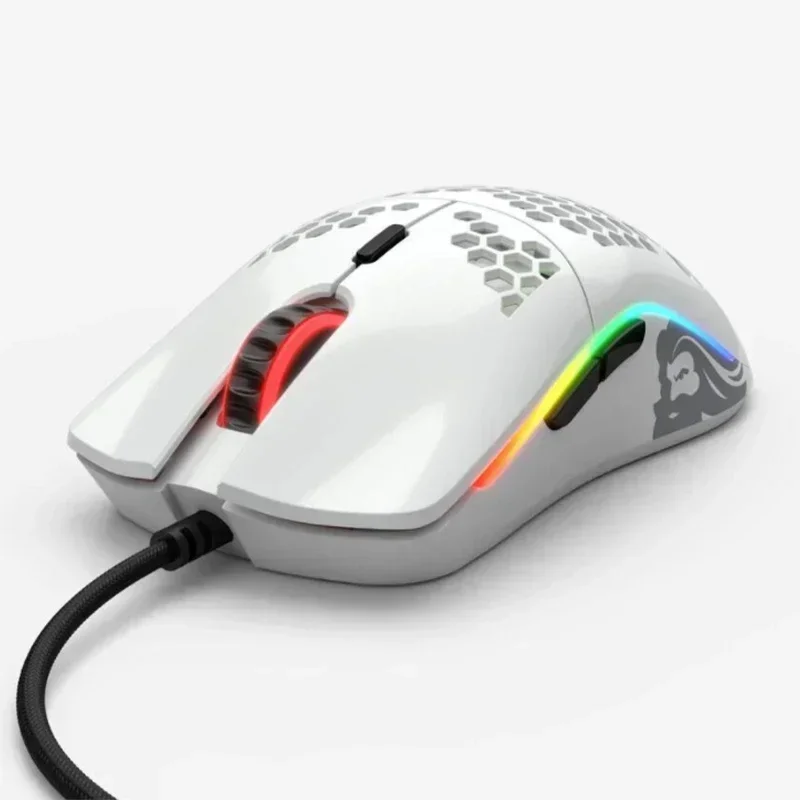 ماوس ألعاب سلكي موديل O بلمسة نهائية مرآة 12000 نقطة في البوصة مريح RGB ماوس ألعاب بصري مجوف