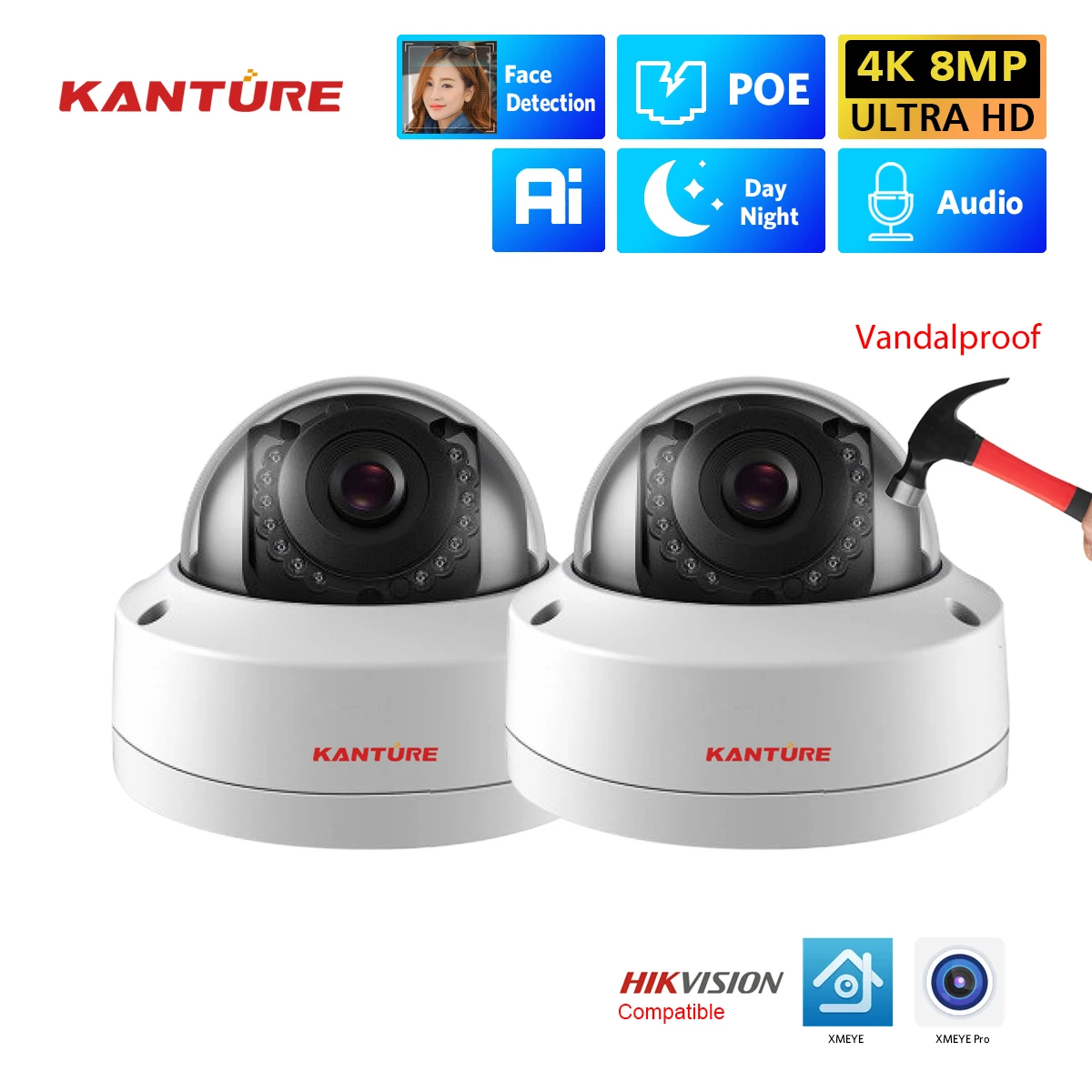 XMEYE 4K Security Camera Ai Face Detect Human Detect 8MP Audio Record Waterproof Camera POE For Video Surveillance System