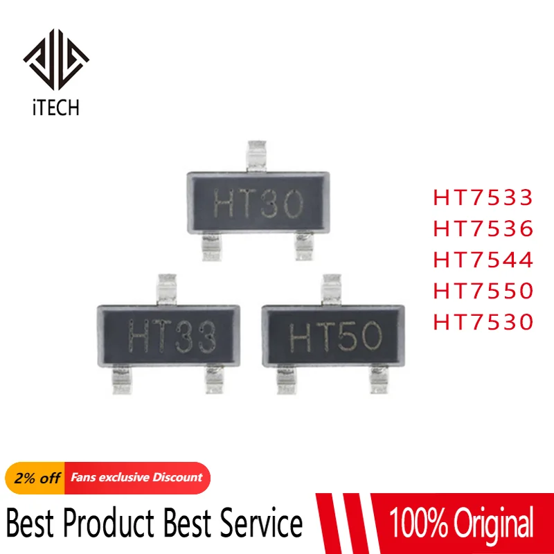 10PCS HT7530 HT7533 HT7536 HT7544 HT7550 HT30 HT33 HT36 HT44 HT50 3V 3.3V 5V 4.4/3.6V SOT23 SMD LDO Low Dropout Linear Regulator