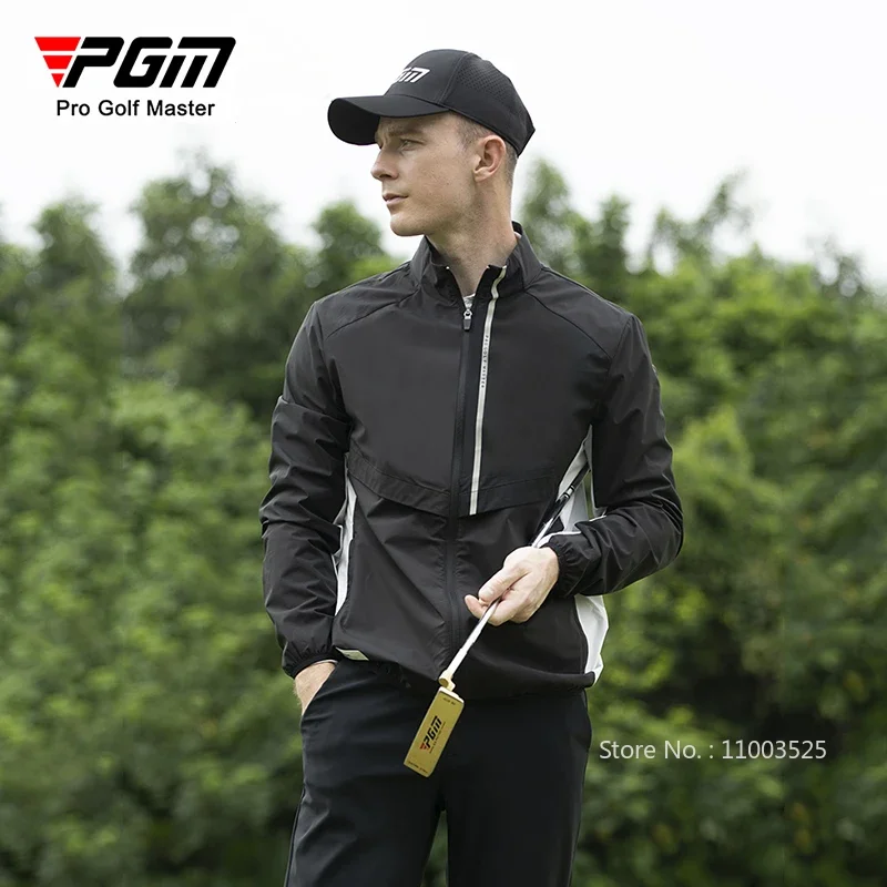 PGM Waterproof Golf Jacket for Men Windproof Golf Coat Sunscreen Thin Sports Outwear Full Zipper Sports Tops Stand Collar Wear